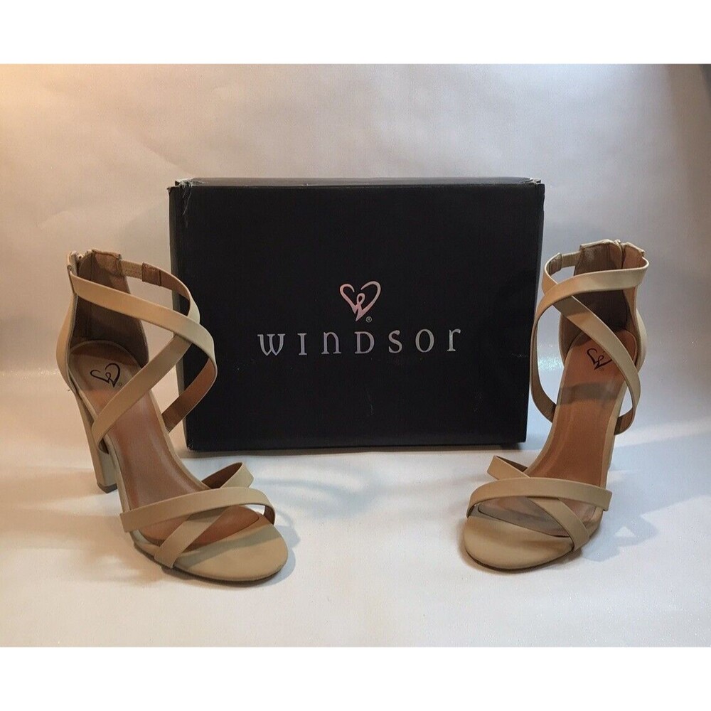 Windsor Beige / Tan / Nude Strappy Block Heels with Zipper Closure - Size8.5